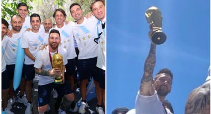 ¿Era marca patito? Jugadores argentinos celebran frente a aficionados con réplica de Copa del Mundo