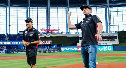 Checo ‘supera’ a Verstappen en lanzamiento de la primera bola en partido de Marlins